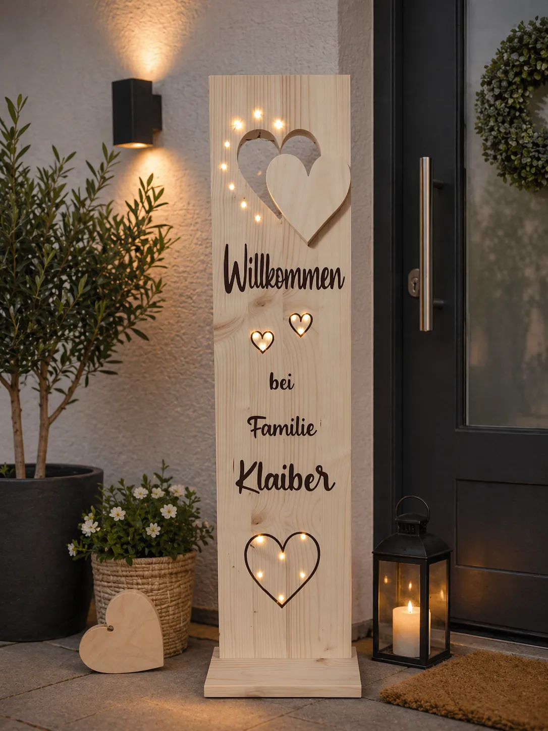 Personalisiertes Willkommensschild aus Holz