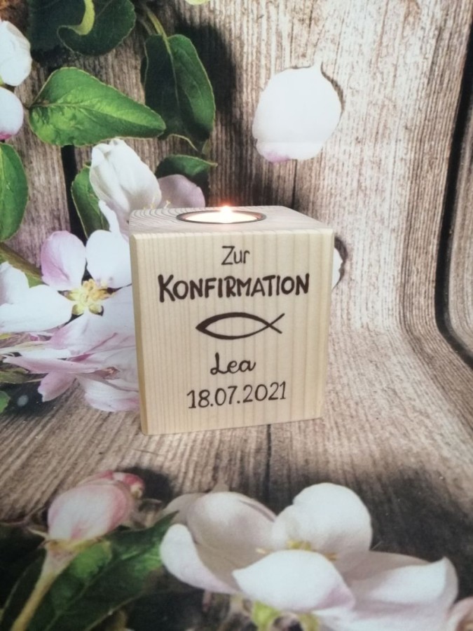 Geldgeschenk - Kommunion/Konfirmation/Taufe mit Teelicht, personalisiert